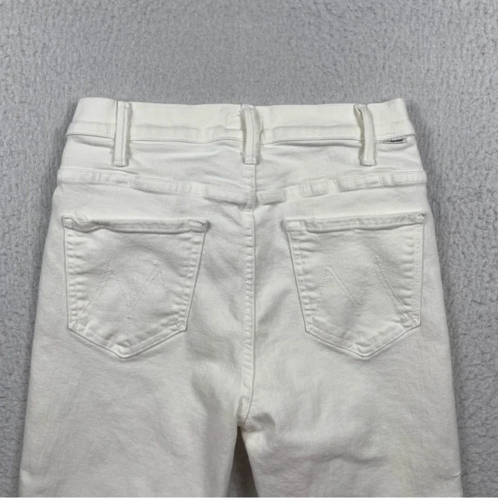 Mother Jeans Womens 29 White Denim High Rise Flare Hustler Ankle Fray Coastal - Picture 8 of 11